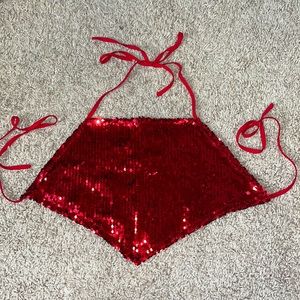 Forever 21 red sequin tie shirt.